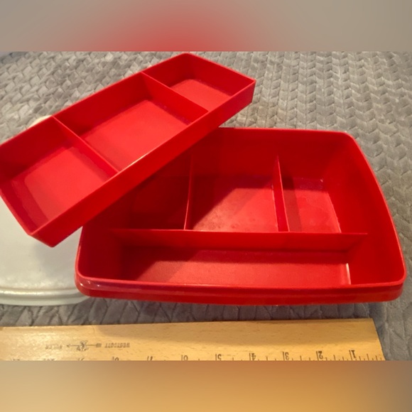 Vintage Tupperware Stow n Go 3 piece rectangle organizer in red and white - Picture 4 of 5